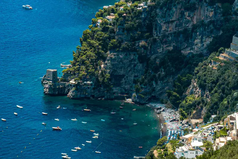 A stone tower on the headland, on the coast of Positano