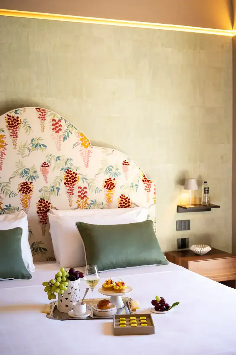 The bed and headboard